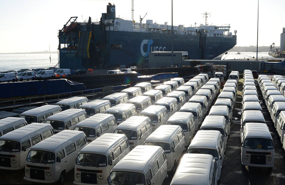 End of an era: The last new consignment ever of VW Campervans arrives at Southampton docks